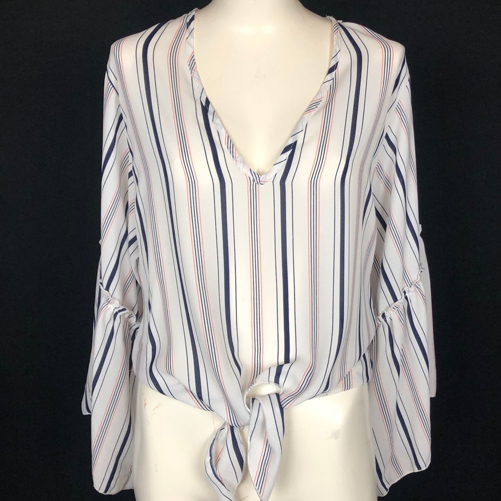 Lavender Fields Striped Bell Sleeve Blouse - Picture 2 of 7